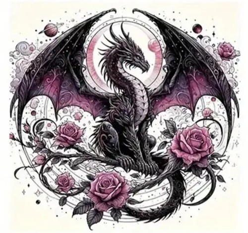 Purple dragon roses iron - dragon, &