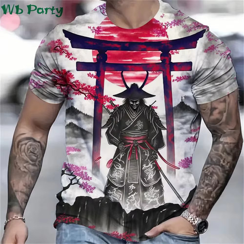 Printed japan samurai t - printed,