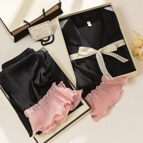 2pcs pajamas suit flare satin - suit,